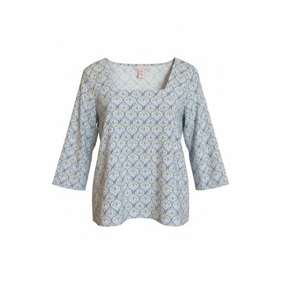 hearts of palm Tops - Hearts‎ Of Palm NWOT Square Neck Geometric 3/4 Sleeve Blouse Blue Petite Large